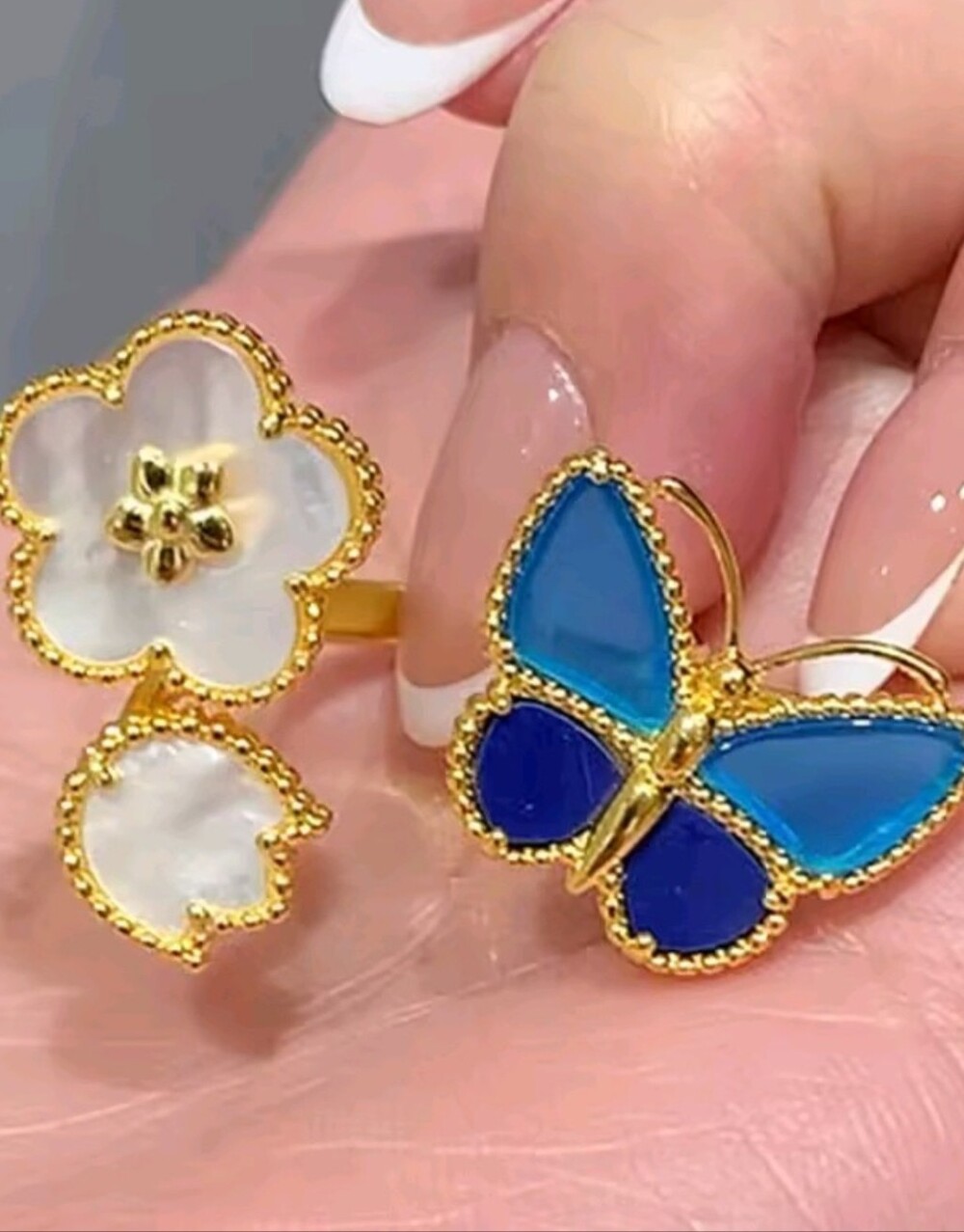 Gold Floral and Blue Butterfly Enamel Stud Earrings - Picture 7 of 7